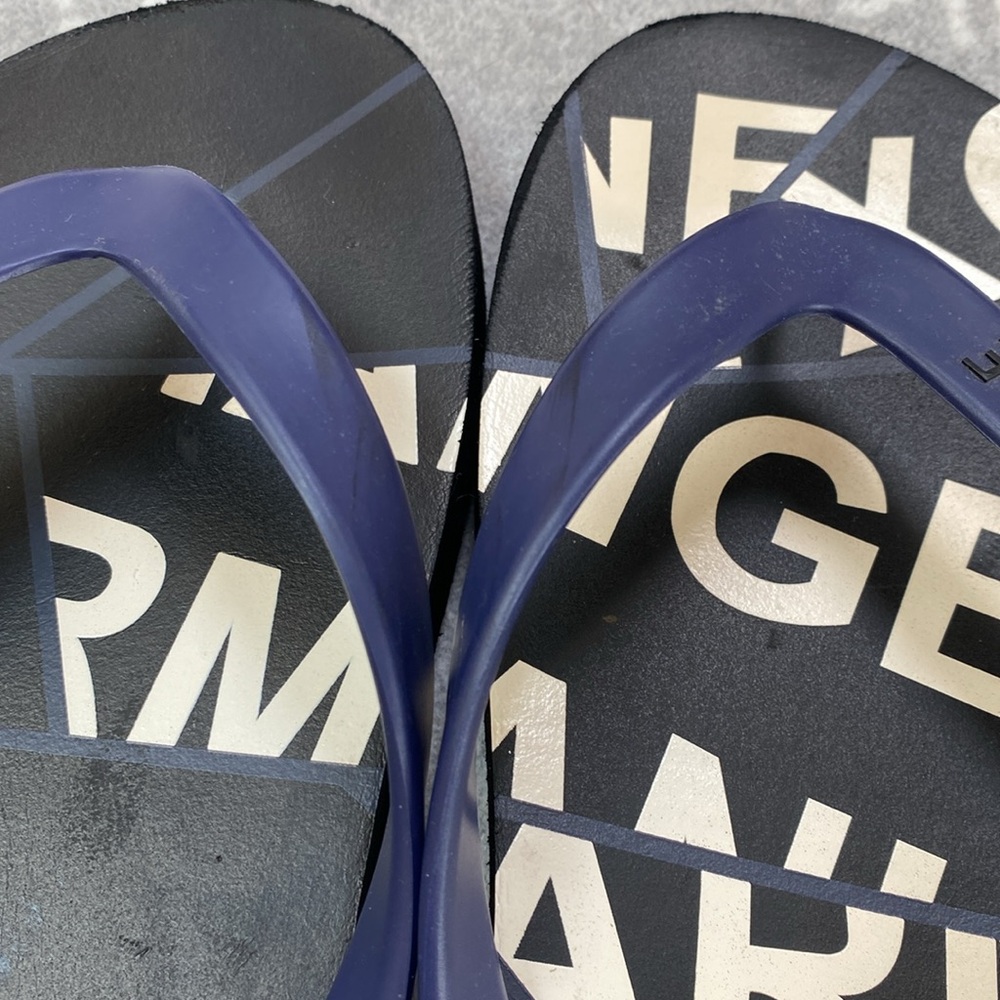 Armani Exchange Men's Black Navy & White Flip Flops Sz 11/12 - Picture 15 of 17
